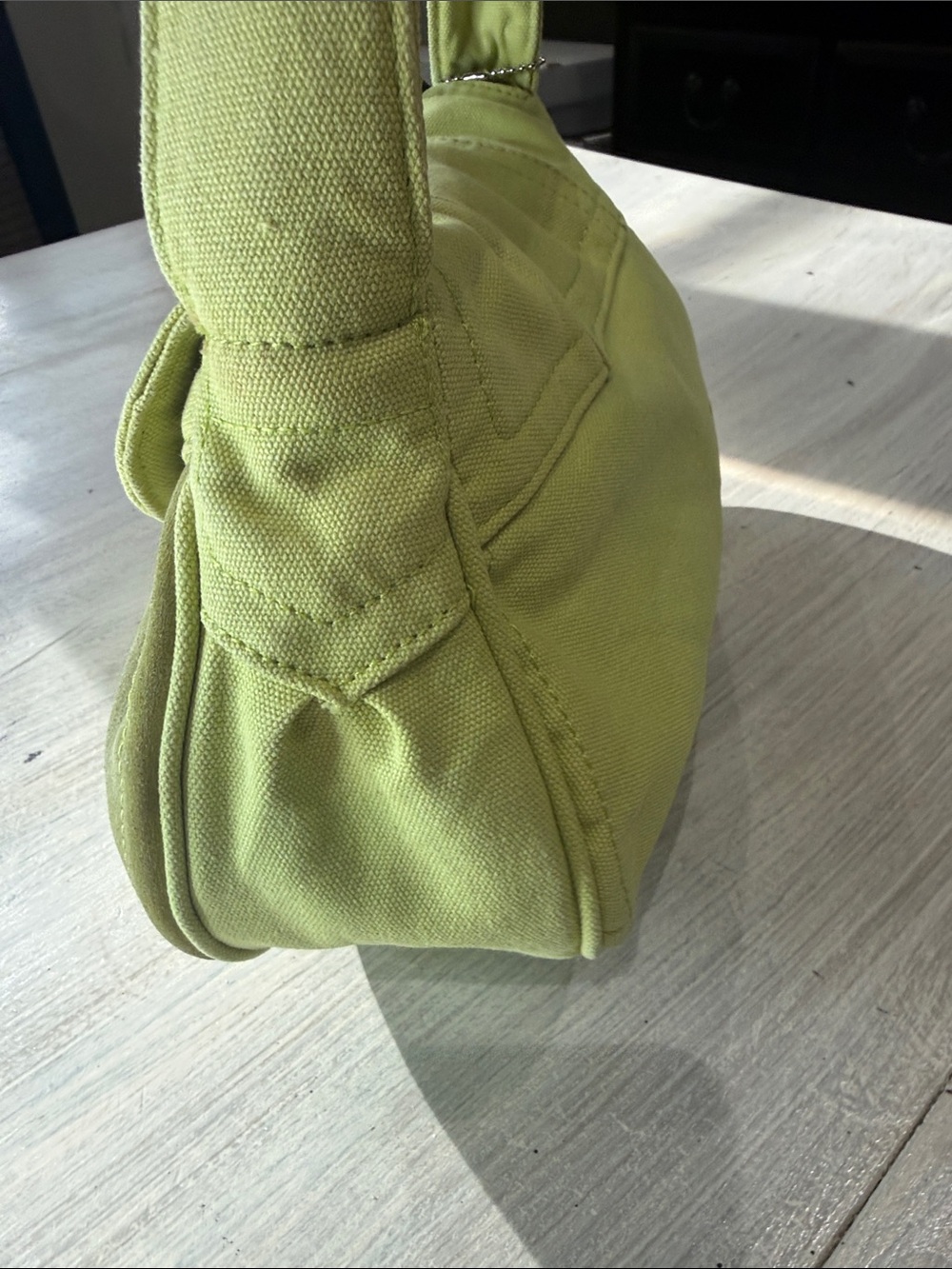 Y2K Source Unknown Lime Green Small Hobo Denim and Suede Bag with Gold Buckle - Picture 5 of 10